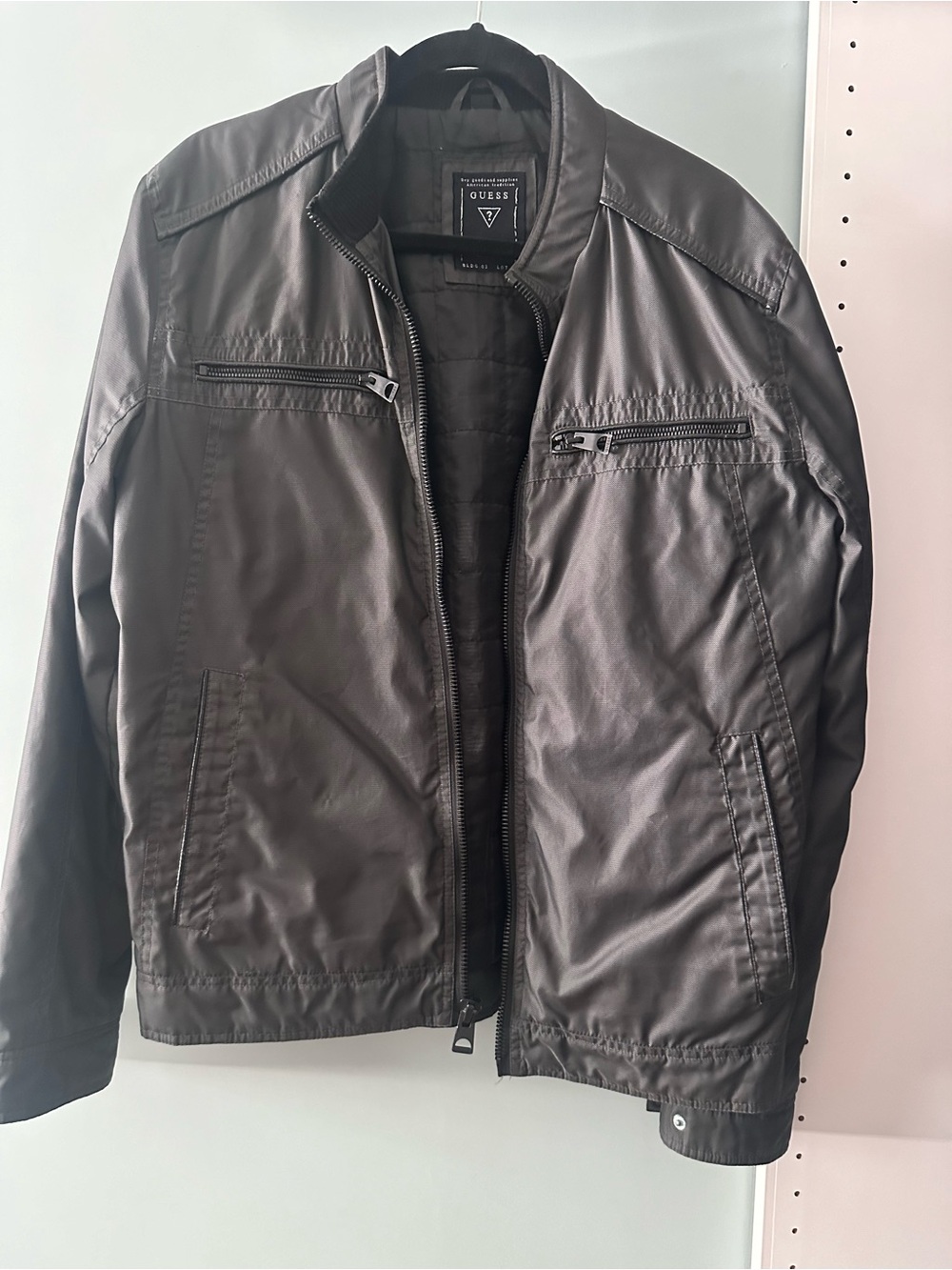 Guess Men's Dark Gray Bomber Jacket with Pockets